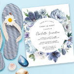 Orçamento Azul Floral Doce 16 Aniversário Convite<br><div class="desc">Os peões azuis empoeirados formam um quadro redondo em torno de seus detalhes de festa de aniversário neste elegante convite orçamentário.</div>