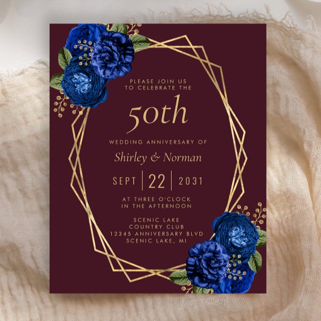 Orçamento Azul Floral Dourado Borgonha 50º Anivers (Criador carregado)