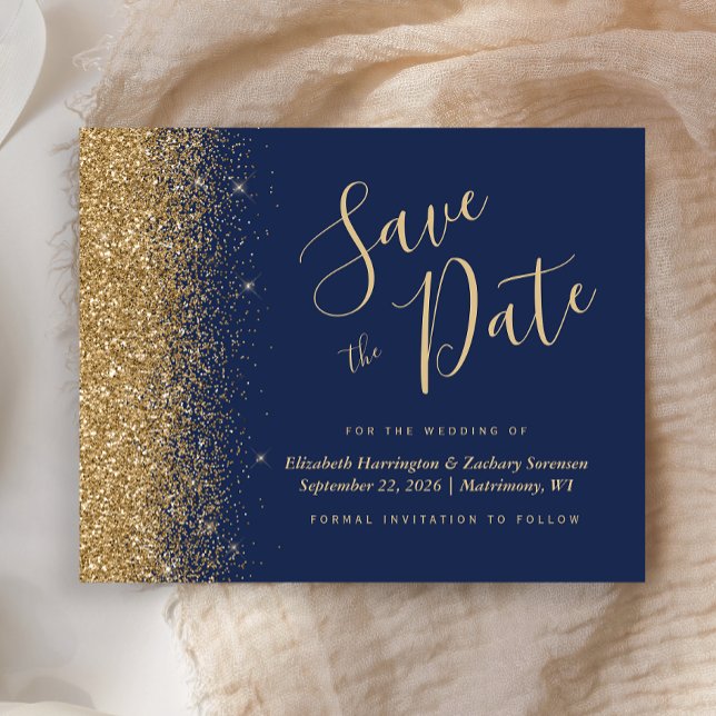 Orçamento Azul Marinho Dourado Glitter Save the Da (Criador carregado)