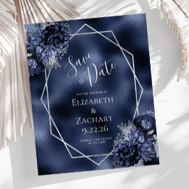 Orçamento Azul Marinho Floral Prata Save the Date