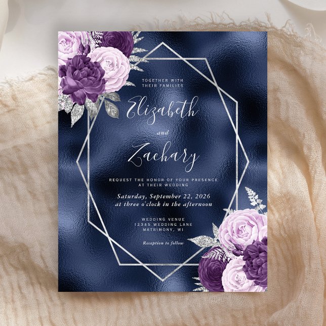 Orçamento Azul Marinho Lilás Prata Floral Casament (Criador carregado)