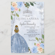 Orçamento Azul Prata Floral Princesa Quinceañera