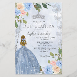 Orçamento Azul Prata Floral Princesa Quinceañera
