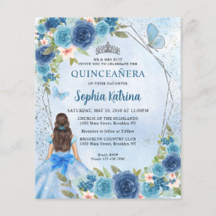 Orçamento Azul Prata Floral Princesa Quinceañera