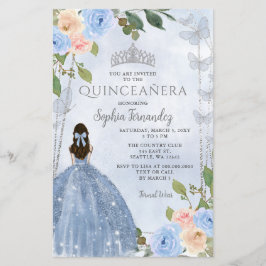 Orçamento Azul Prata Floral Princesa Quinceañera