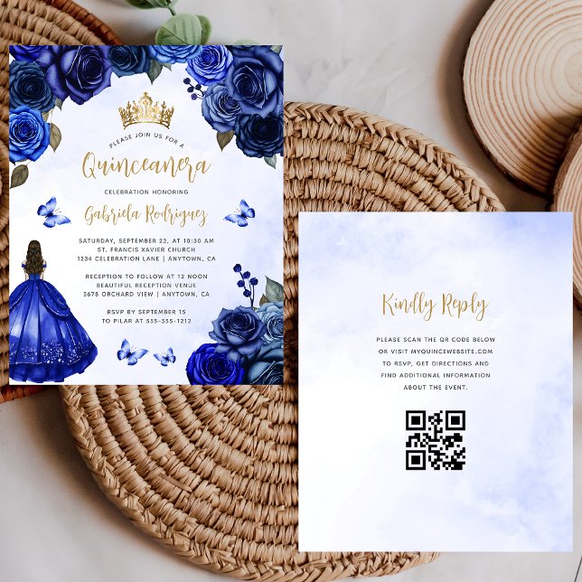 Orçamento Azul Real Dourado Floral Quinceañera (Criador carregado)