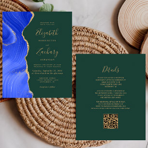 Orçamento Azul Royal Dourado Ágata Verde Código QR