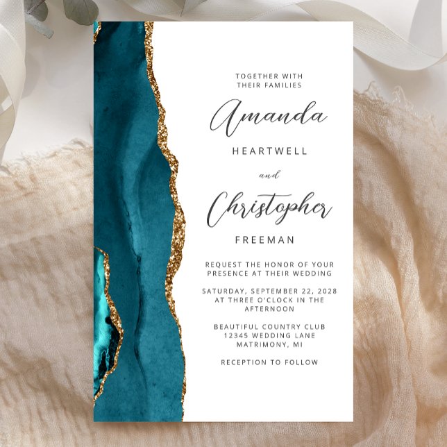 Orçamento Azul Teal Dourado Ágata Casamento (Criador carregado)