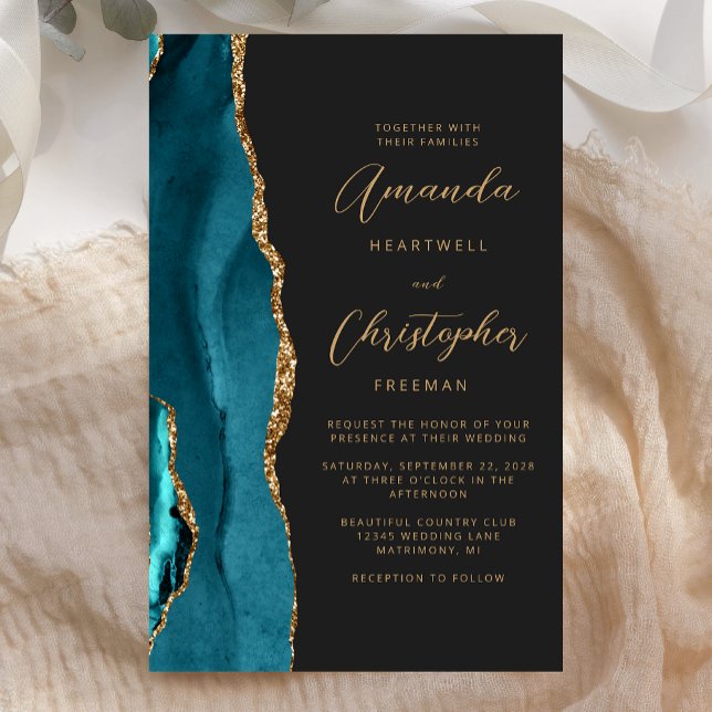 Orçamento Azul Teal Dourado Ágata Escuro Casamento (Criador carregado)