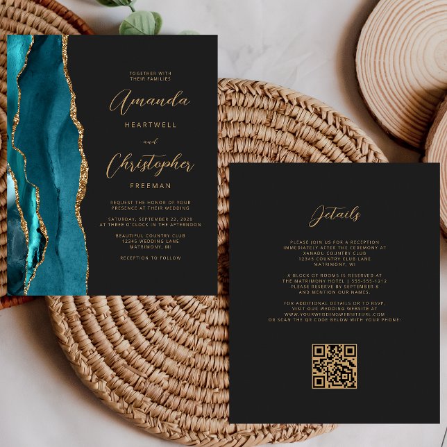 Orçamento Azul Teal Dourado Ágata Escuro Código QR (Criador carregado)