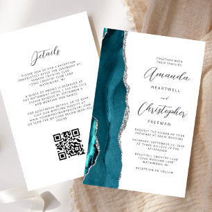 Orçamento Azul Teal Prata Ágata Código QR Casament