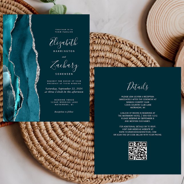 Orçamento Azul Teal Prata Ágata Código QR Casament (Criador carregado)
