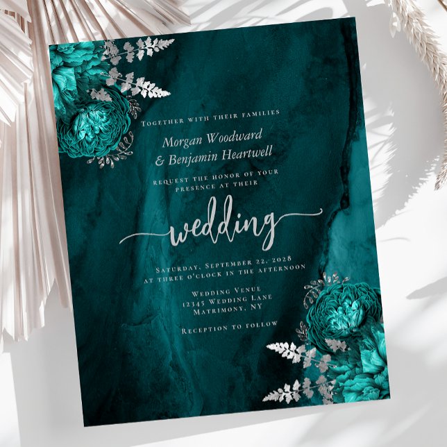 Orçamento Azul Teal Prata Floral Casamento (Criador carregado)