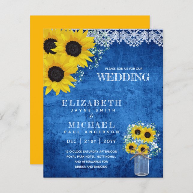 ORÇAMENTO Babys Rustic SunflowerConvite de casamen (Frente/Verso)