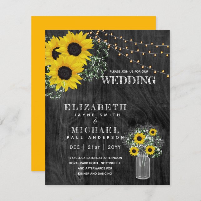 ORÇAMENTO Babys Rustic SunflowerConvite de casamen (Frente/Verso)