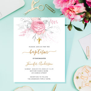 Orçamento Batismo cor-de-rosa floral menina elegan