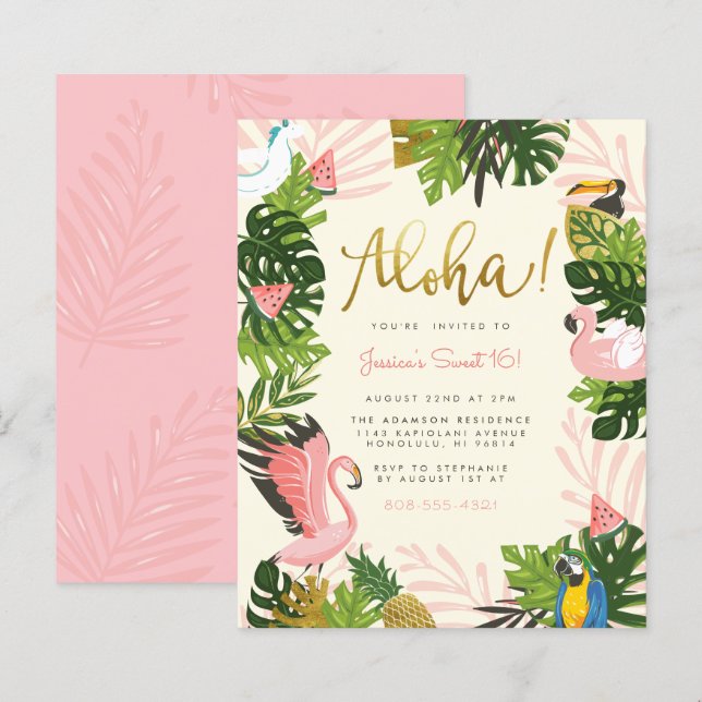 Orçamento Beige Aloha Hawaii, Dourado Tropical Ani (Frente/Verso)