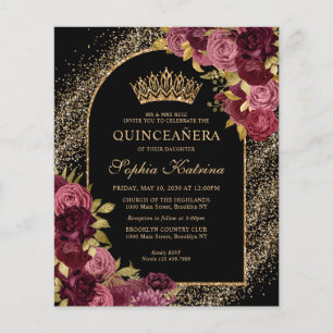 Orçamento Black Burgundy Glam Dourado Floral Quinc