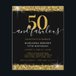 Orçamento Black Dourado Sparkle 50º Convite de Ani<br><div class="desc">Orçamento Preto e Dourado Borda Brilhante "50 e Fabulosa" 50º Convite de aniversário que você pode personalizar com qualquer texto e qualquer idade apresenta uma aparência ousada e clássica com a sobreposição de fontes de script de escrita manual de tendências e bordas de poeira brilhante com sotaques de brilho. O...</div>