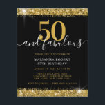 Orçamento Black Dourado Sparkle 50º Convite de Ani<br><div class="desc">Orçamento Preto e Dourado Borda Brilhante "50 e Fabulosa" 50º Convite de aniversário que você pode personalizar com qualquer texto e qualquer idade apresenta uma aparência ousada e clássica com a sobreposição de fontes de script de escrita manual de tendências e bordas de poeira brilhante com sotaques de brilho. O...</div>
