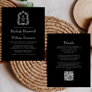 Orçamento Black White Monograma Crest QR Code Casa