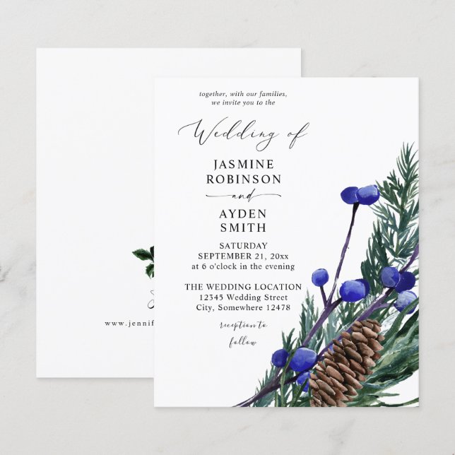 Orçamento Blue Berries & Pine Greenery Casamento (Frente/Verso)