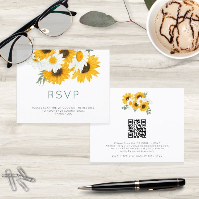 Orçamento Bohemian Sunflower Wedée QR Code RSVP (Criador carregado)