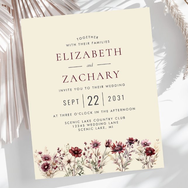 Orçamento Boho Burgundy Convite de casamento Flora (Criador carregado)