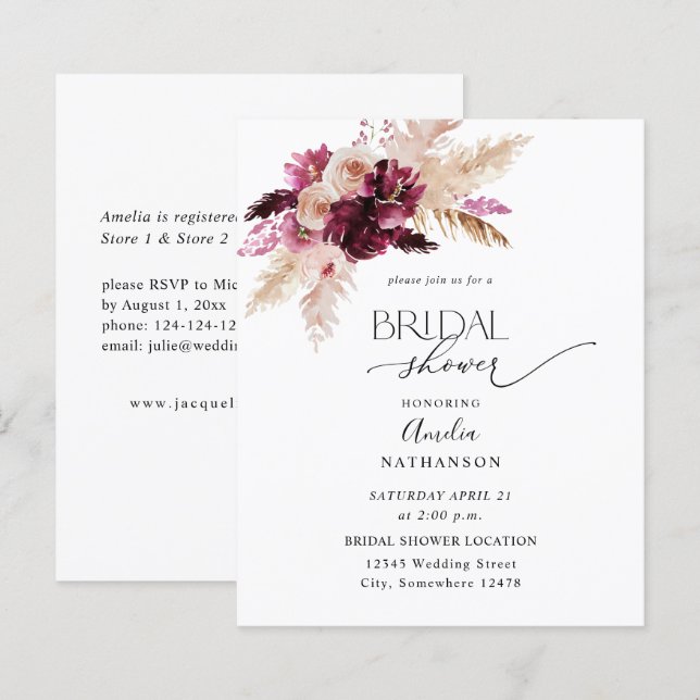 Orçamento Boho Burgundy e Chá de panela Floral Ros (Frente/Verso)