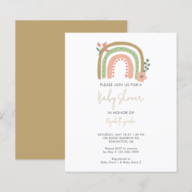 Orçamento Boho Chá de fraldas Arco-Íris Flores Ter (Frente/Verso)