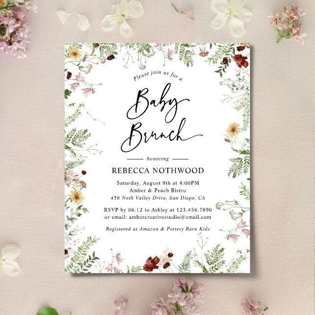 Orçamento Boho Chic Wildflower Baby Brunch Convite (Criador carregado)