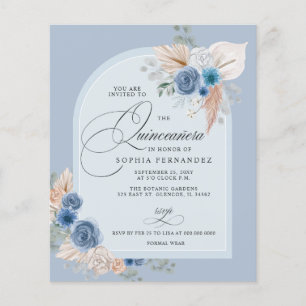 Orçamento Boho Dusty Blue Pampas Quinceanera Convi