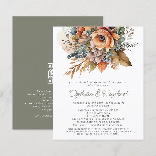 Orçamento Boho Fall Florals Sage Bohemian Wedding (Frente/Verso)