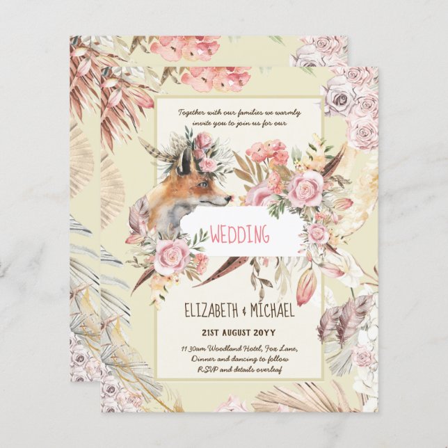 ORÇAMENTO Boho Floral Casamento Floresta Raposa Mo (Frente/Verso)