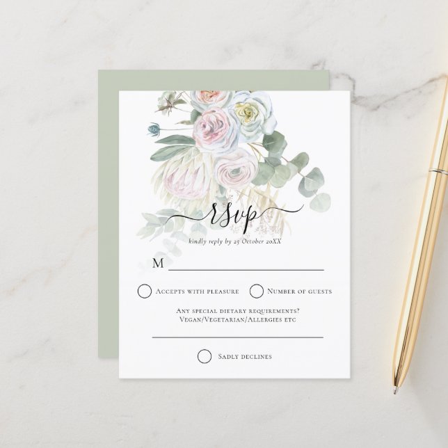Orçamento Boho Florals Eucalyptus Wedding RSVP (Frente/Verso In Situ)