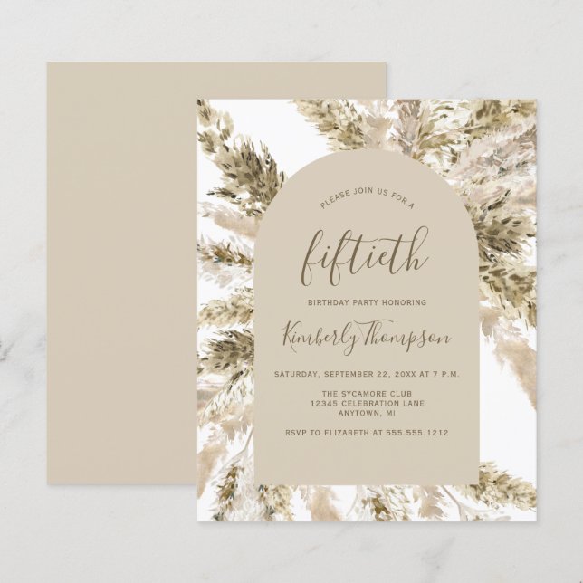 Orçamento Boho Pampas Grass Arch 50º Aniversário C (Frente/Verso)