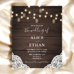 Orçamento Boho Rustic Mason Jars Wedding Flyer<br><div class="desc">O convite de casamento ruidoso de Boho mostra luzes de cordas e frascos de pedras em um fundo de madeira.</div>