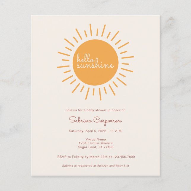 Orçamento Boho Sunshine Gênero Neutro Bebê (Frente)