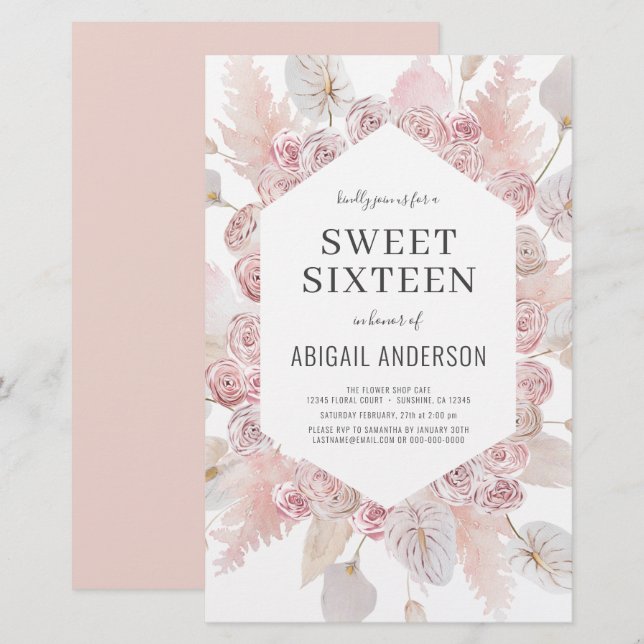 Orçamento Boho Sweet 16 Convite Moderno (Frente/Verso)