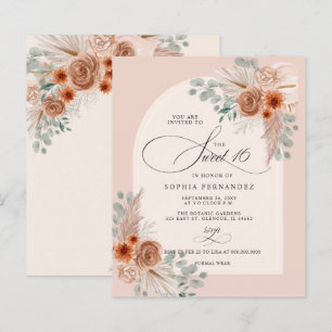 Orçamento Boho Terracotta Pampas Sweet 16 Convite