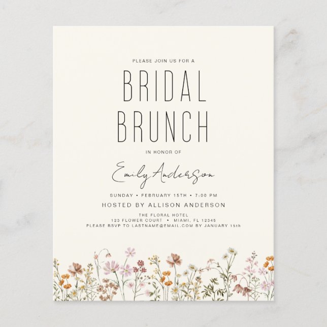 Orçamento Boho Wildflower Bridal BrunChá de panela (Frente)