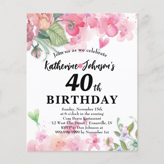 Orçamento, bonito aniversário de cores brilhantes  (Frente)