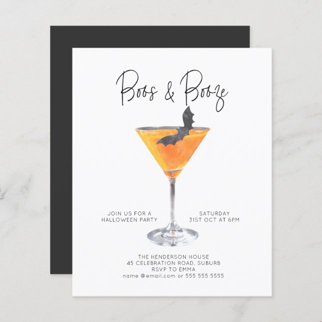 Orçamento Boos e Booze Coquetel do Dia das Bruxas (Frente/Verso)