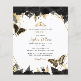 Orçamento Borboleta Dourada Preta SWEET 16 Convite