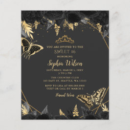 Orçamento Borboleta Dourada Preta SWEET 16 Convite