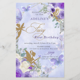 Orçamento Borboletas Roxas Fada Primeiro Aniversár