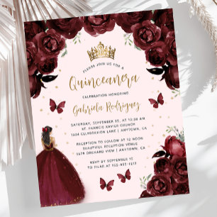 Orçamento Borgonha Dourado Floral Princesa Quincea