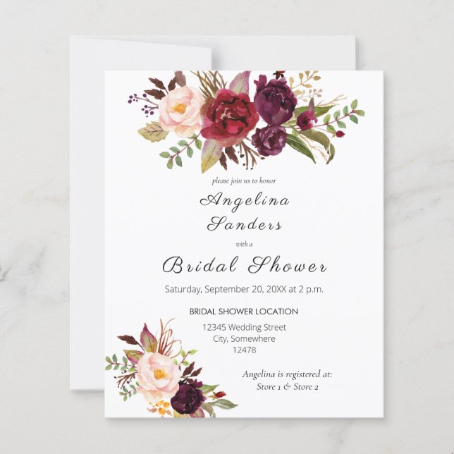 Orçamento Borgonha Marsala Chá de panela Floral (Frente)