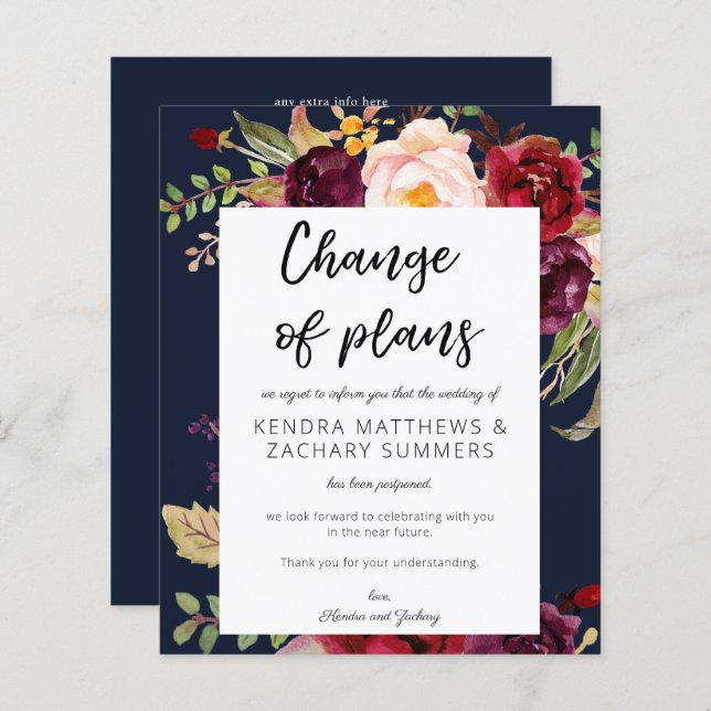 Orçamento Borgonha Marsala Floral NVY Alteração de (Frente/Verso)