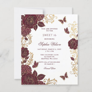 Orçamento Burgundy Dourado Floral Borboleta Sweet